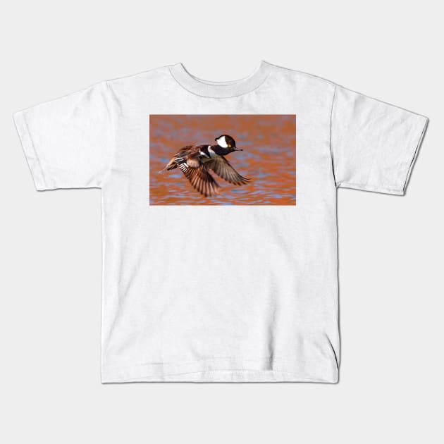 Fast Flight - Hooded Merganser Kids T-Shirt by Jim Cumming